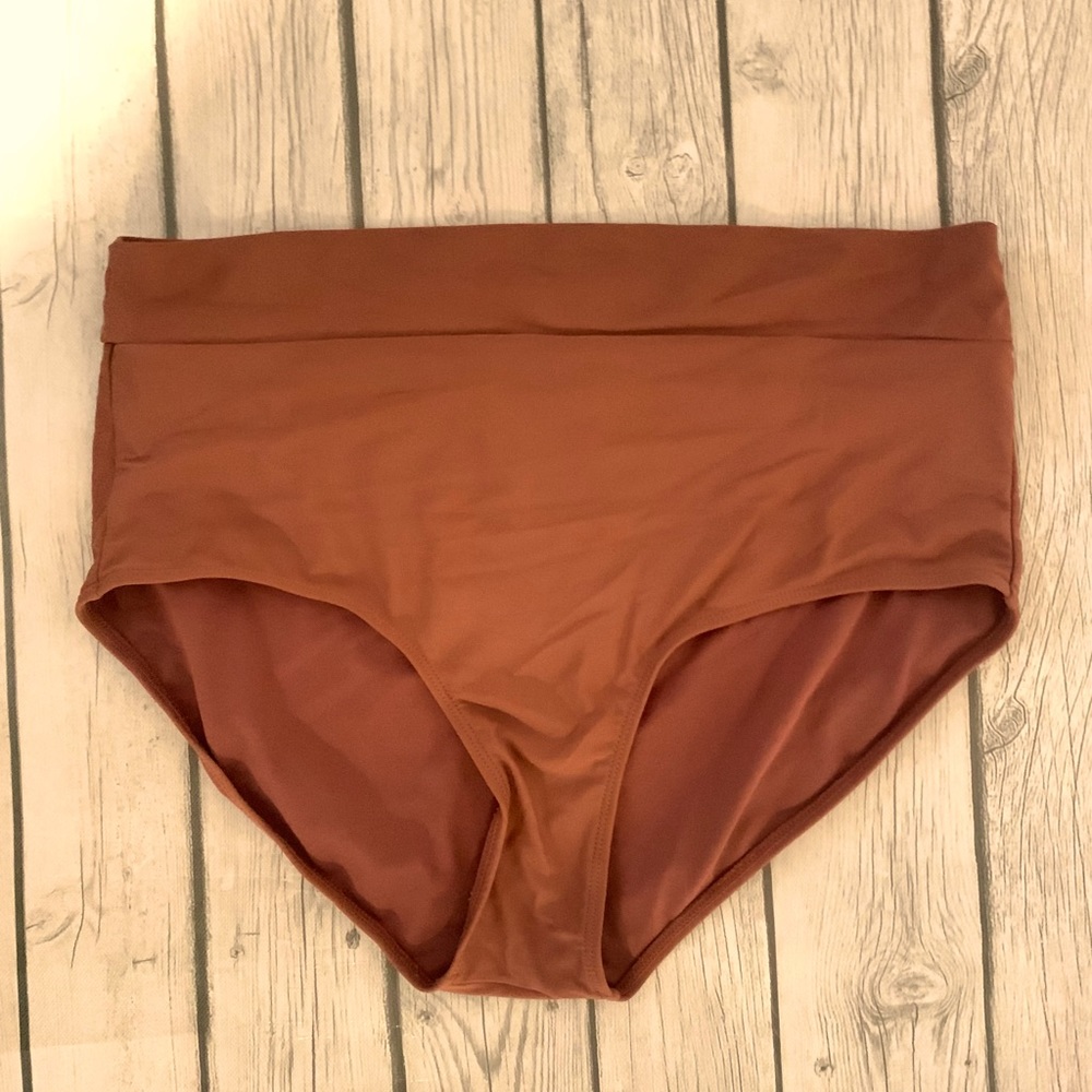 Lucy Ave pink brown high waisted swim bottoms-size large